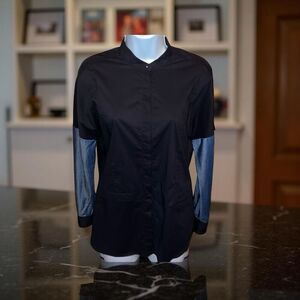 Public School NYC Women's Blouse Silk Button Up Monk Collar Black Size 2